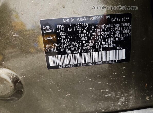 4S4BTAMC1N3113628 2022 SUBARU OUTBACK Green Սալոնի 360 աստիճան տեսք