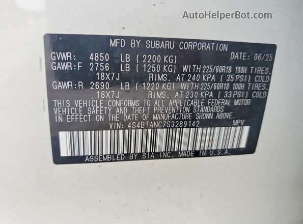 4S4BTANC7S3289142 2025 SUBARU OUTBACK White Engine compartment view