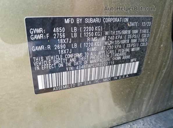 4S4BTAPC2R3223119 2024 SUBARU OUTBACK Green Շարժիչի բաժամունքի տեսք