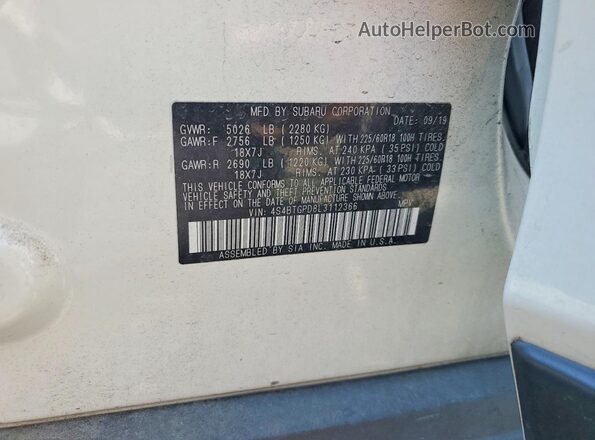 4S4BTGPD8L3112366 2020 SUBARU OUTBACK White 360 interior view