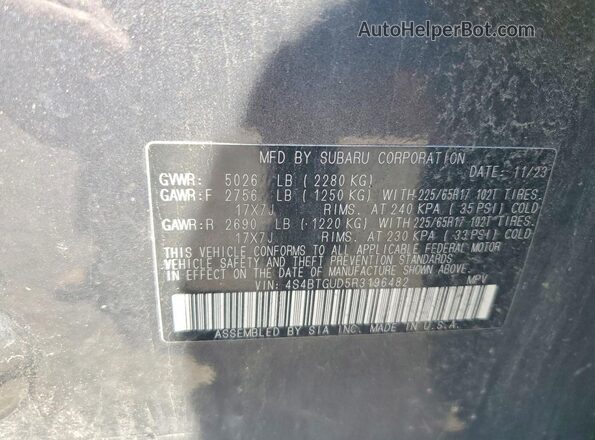 4S4BTGUD5R3196482 2024 SUBARU OUTBACK Gray Սալոնի 360 աստիճան տեսք