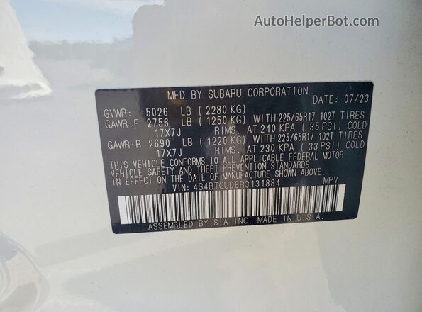 4S4BTGUD8R3131884 2024 SUBARU OUTBACK White Вид підкапотного простору
