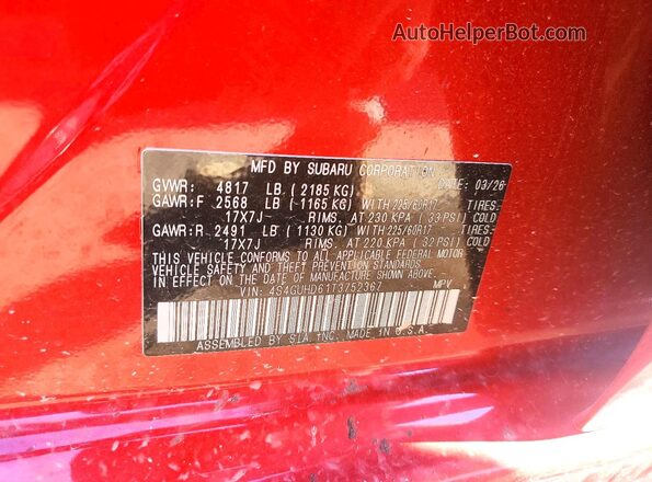 4S4GUHD61T3752367 2026 SUBARU CROSSTREK Red VIN sticker view