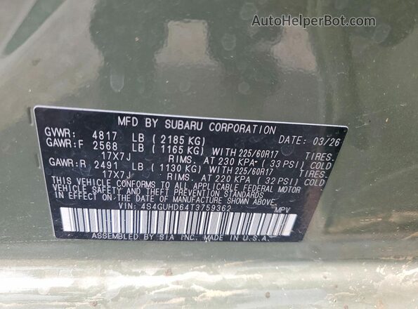 4S4GUHD64T3759362 2026 SUBARU CROSSTREK Green Vista del compartimento del motor