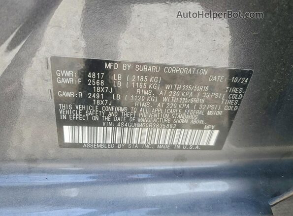 4S4GUHM60R3835863 2024 SUBARU CROSSTREK Gray VIN კოდის სტიკერის ხედი