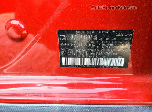 4S4GUHM69T3762399 2026 SUBARU CROSSTREK Red Շարժիչի բաժամունքի տեսք
