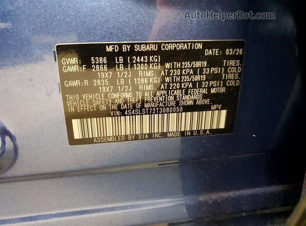 4S4SLST72T3080050 2026 SUBARU FORESTER Blue Շարժիչի բաժամունքի տեսք