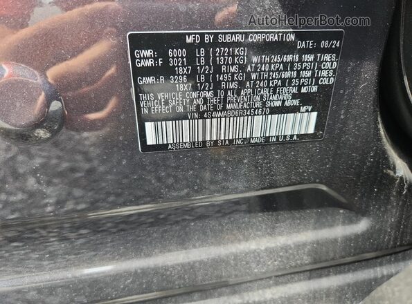 4S4WMABD6R3454670 2024 SUBARU ASCENT Gray Widok naklejki z numerem VIN