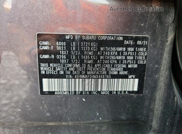 4S4WMAFD4M3468165 2021 SUBARU ASCENT Серый Вид наклейки с VIN-кодом
