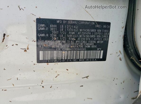 4S4WMAKD2R3446565 2024 SUBARU ASCENT White Vista de la etiqueta del VIN