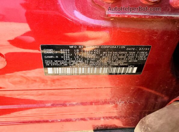 4S4WMAPD1M3464475 2021 SUBARU ASCENT Red VIN კოდის სტიკერის ხედი