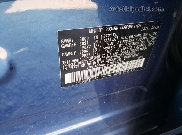 4S4WMARD1M3467907 2021 SUBARU ASCENT Blue Vista interior de 360 grados