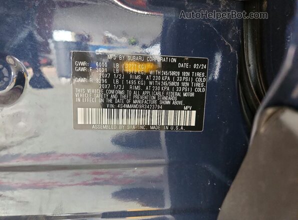 4S4WMAWD9R3423794 2024 SUBARU ASCENT Blue VIN sticker view