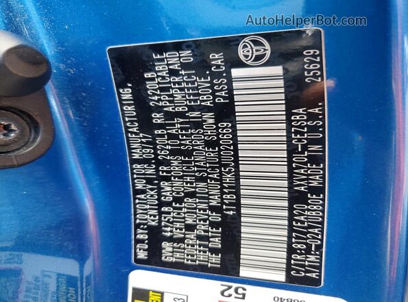 4T1B11HK5JU020669 2018 TOYOTA CAMRY Blue Շարժիչի բաժամունքի տեսք