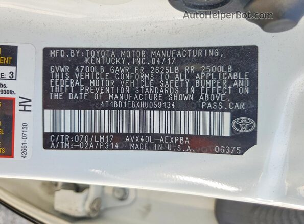 4T1BD1EBXHU059134 2017 TOYOTA AVALON White Engine compartment view