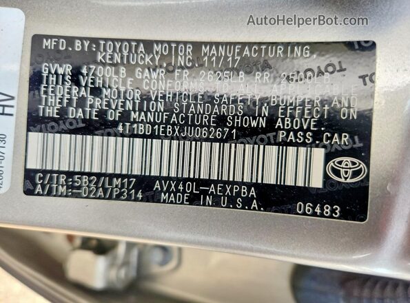 4T1BD1EBXJU062671 2018 TOYOTA AVALON Beige Engine compartment view