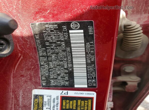 4T1BD1FKXHU201366 2017 TOYOTA CAMRY Red Շարժիչի բաժամունքի տեսք