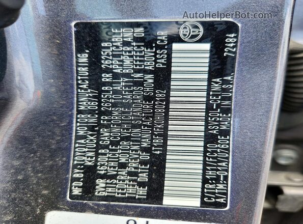 4T1BF1FK0HU802182 2017 TOYOTA CAMRY Gray VIN კოდის სტიკერის ხედი