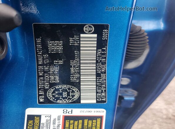 4T1BF1FK1GU561117 2016 TOYOTA CAMRY Blue ძრავის განყოფილების ხედი