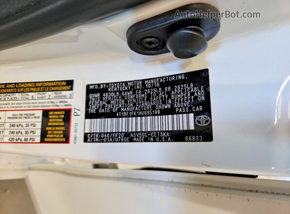 4T1BF1FK1HU695188 2017 TOYOTA CAMRY White Вид підкапотного простору