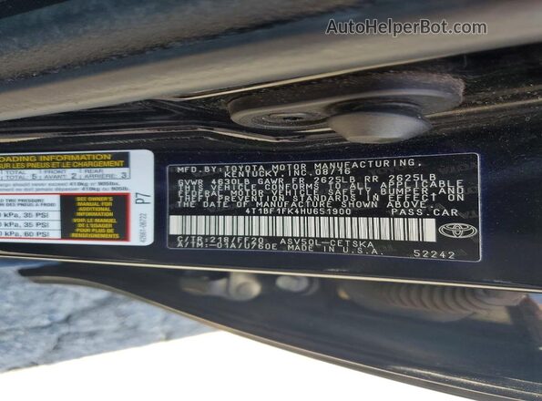 4T1BF1FK4HU651900 2017 TOYOTA CAMRY Black Engine compartment view