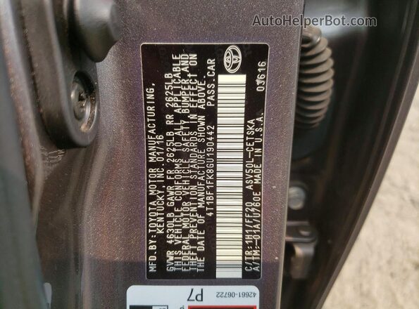 4T1BF1FK8GU190442 2016 TOYOTA CAMRY Серый Вид подкапотного пространства