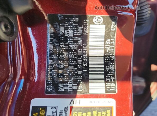 4T1BK1EB5HU254032 2017 TOYOTA AVALON Maroon ძრავის განყოფილების ხედი