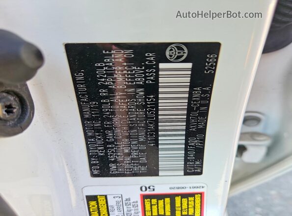 4T1C31AK7LU521154 2020 TOYOTA CAMRY White Vista del compartimento del motor