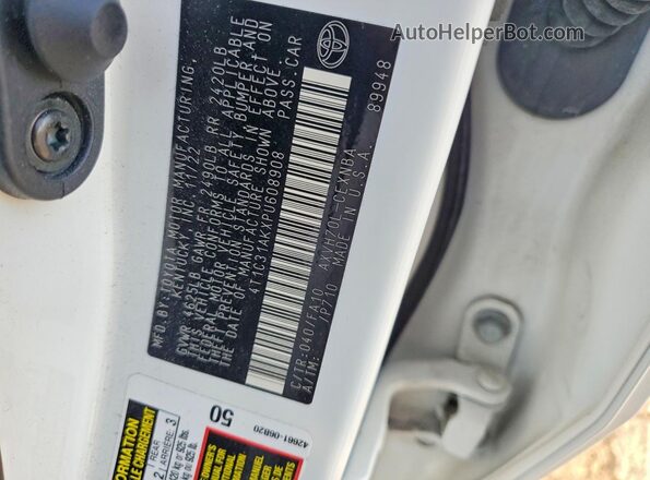 4T1C31AKXPU608908 2023 TOYOTA CAMRY White Вид наклейки з VIN-кодом