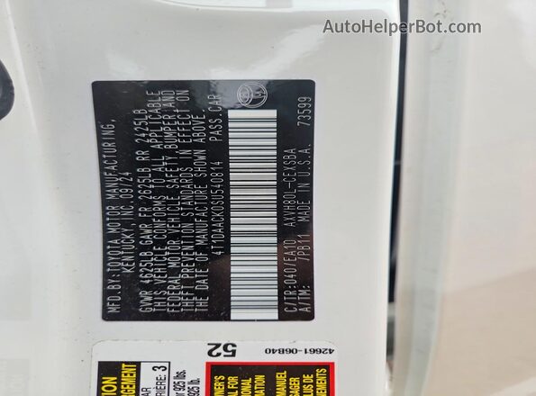 4T1DAACK0SU540814 2025 TOYOTA CAMRY White Вид підкапотного простору