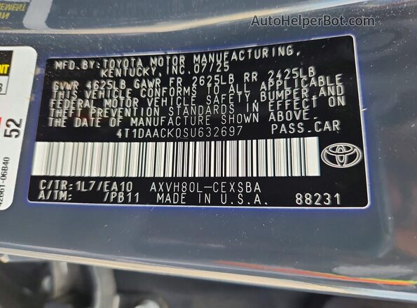 4T1DAACK0SU632697 2025 TOYOTA CAMRY Gray Engine compartment view