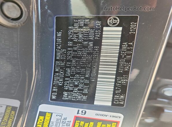 4T1DAACK0TU292548 2026 TOYOTA CAMRY Black Вид наклейки з VIN-кодом