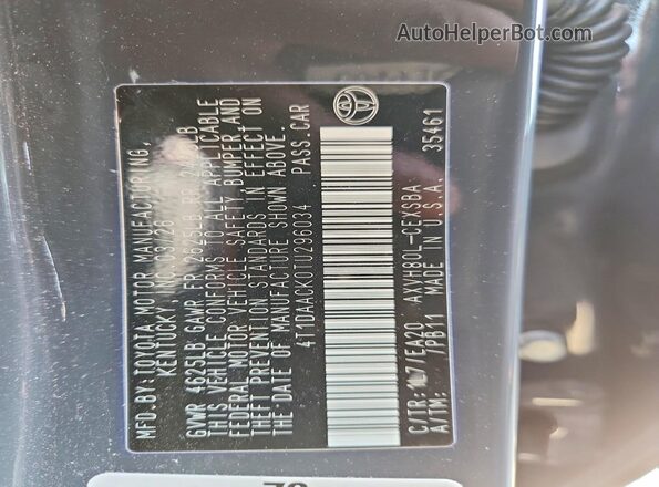 4T1DAACK0TU296034 2026 TOYOTA CAMRY Gray Widok naklejki z numerem VIN