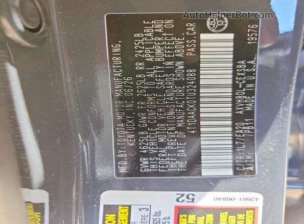 4T1DAACK0TU324088 2026 TOYOTA CAMRY Charcoal ძრავის განყოფილების ხედი