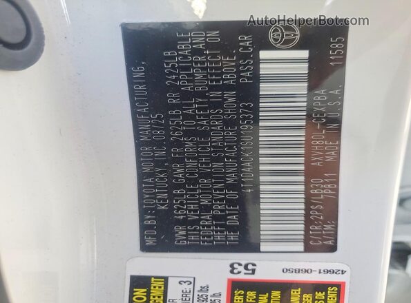 4T1DAACK1SU195373 2025 TOYOTA CAMRY White VIN კოდის სტიკერის ხედი