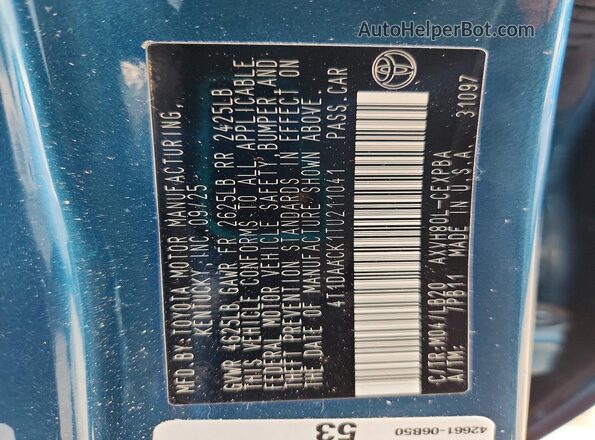 4T1DAACK1TU211041 2026 TOYOTA CAMRY Blue VIN sticker view