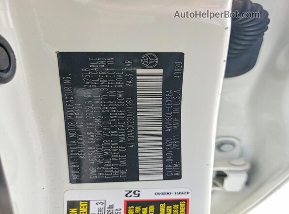 4T1DAACK2SU014264 2025 TOYOTA CAMRY White Вид наклейки з VIN-кодом