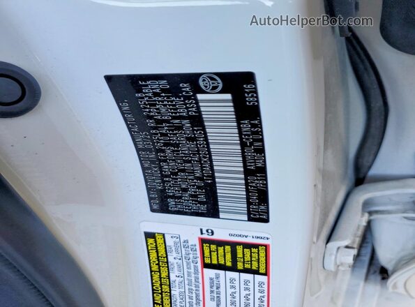 4T1DAACK2SU594051 2025 TOYOTA CAMRY White VIN կոդի պիտակի տեսք