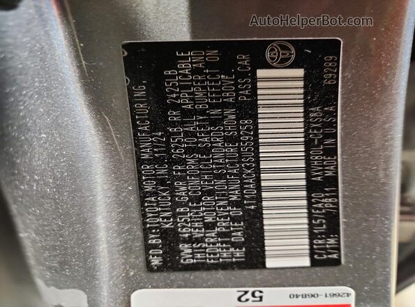 4T1DAACK3SU559258 2025 TOYOTA CAMRY Silver Vista del compartimento del motor