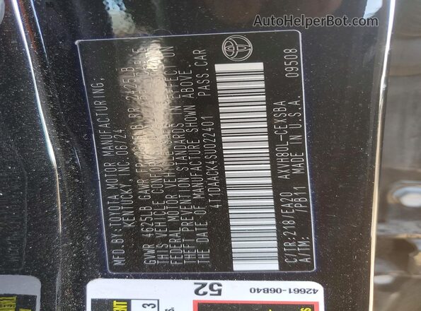 4T1DAACK4SU022401 2025 TOYOTA CAMRY Черный Вид подкапотного пространства
