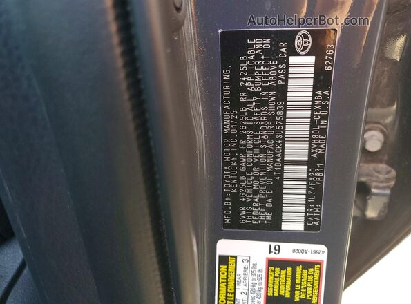 4T1DAACK4SU575839 2025 TOYOTA CAMRY Угольный Вид наклейки с VIN-кодом