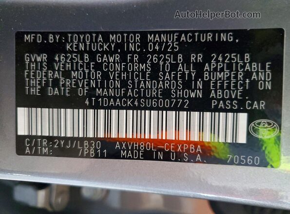 4T1DAACK4SU600772 2025 TOYOTA CAMRY Серый Вид подкапотного пространства