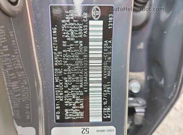 4T1DAACK4TU318780 2026 TOYOTA CAMRY Charcoal Շարժիչի բաժամունքի տեսք