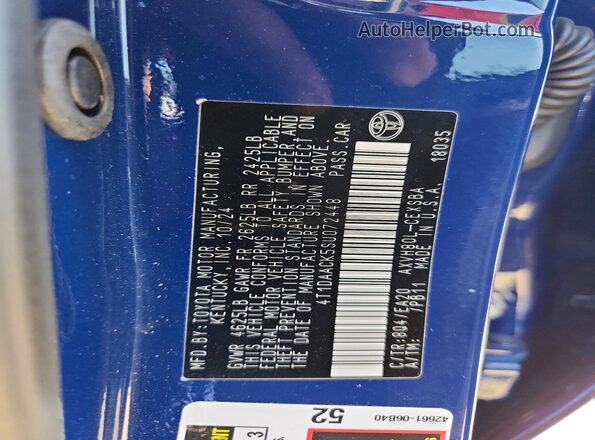 4T1DAACK5SU072448 2025 TOYOTA CAMRY Blue Vista del compartimento del motor