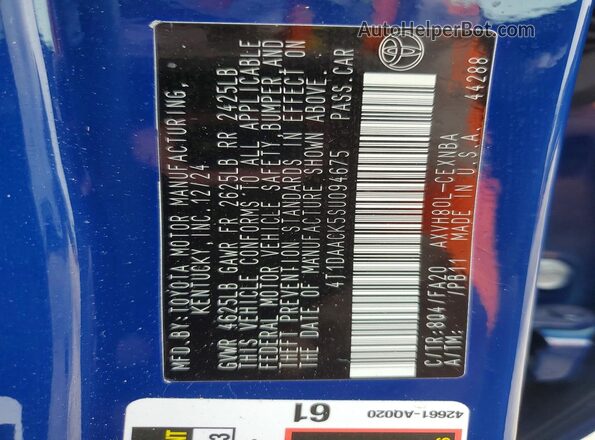 4T1DAACK5SU094675 2025 TOYOTA CAMRY Blue VIN კოდის სტიკერის ხედი