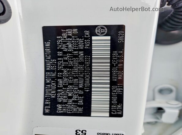 4T1DAACK5TU748222 2026 TOYOTA CAMRY White Vista del compartimento del motor
