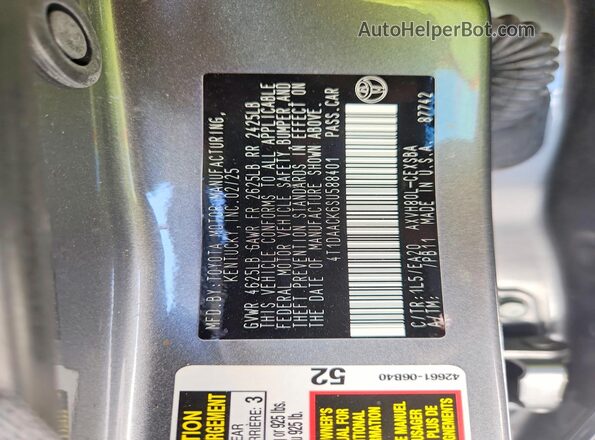 4T1DAACK6SU588401 2025 TOYOTA CAMRY Gray Widok komory silnika