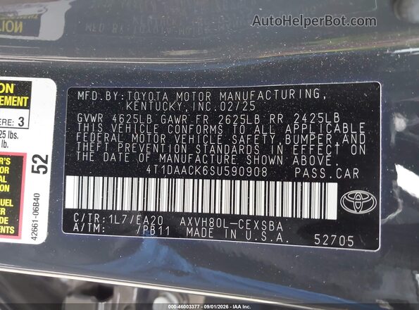 4T1DAACK6SU590908 2025 TOYOTA CAMRY Gray ძრავის განყოფილების ხედი