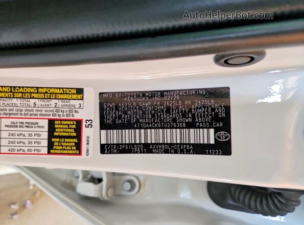 4T1DAACK6TU276368 2026 TOYOTA CAMRY Белый Вид подкапотного пространства