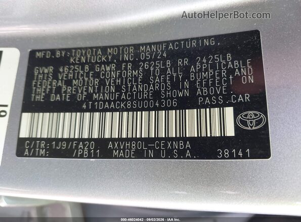 4T1DAACK8SU004306 2025 TOYOTA CAMRY Silver ძრავის განყოფილების ხედი